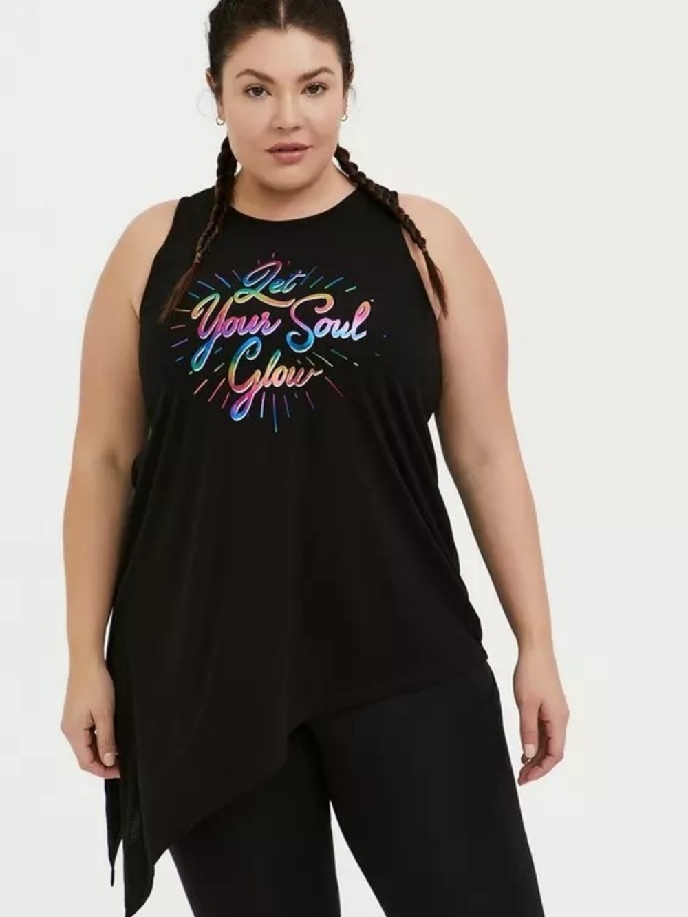 Torrid Black Tank Top with Rainbow "Let Your Soul Glow" Graphic NWOT SZ2 image 2